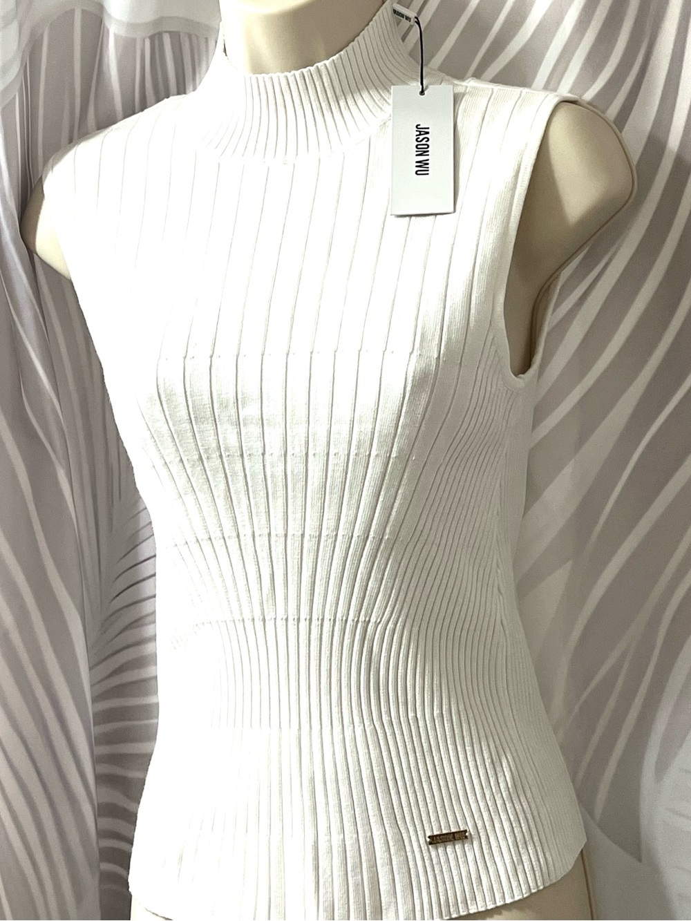 Jason Wu Sleeveless White Ribbed Mock Neck Top NWT